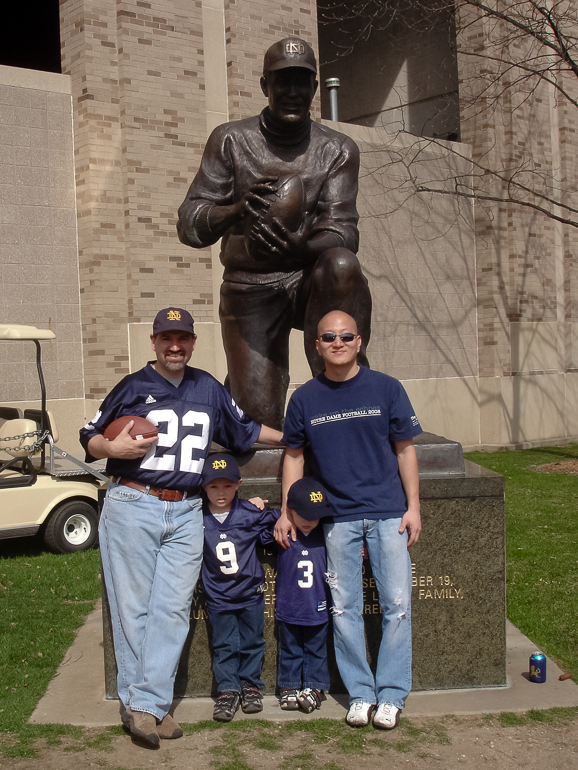 Dave, Grant, David and Jordan Kish with Coach Leahy, Notre Dame Stadium