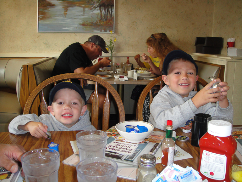 Breakfast at the Pancake House, South Bend: David & Grant Kish