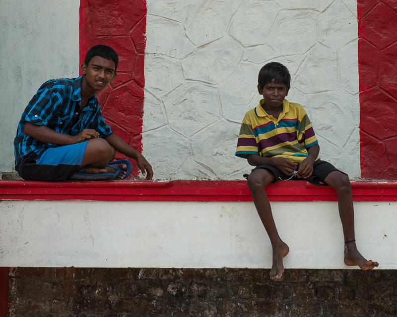 Boys sitting in front of Temple in Chennai