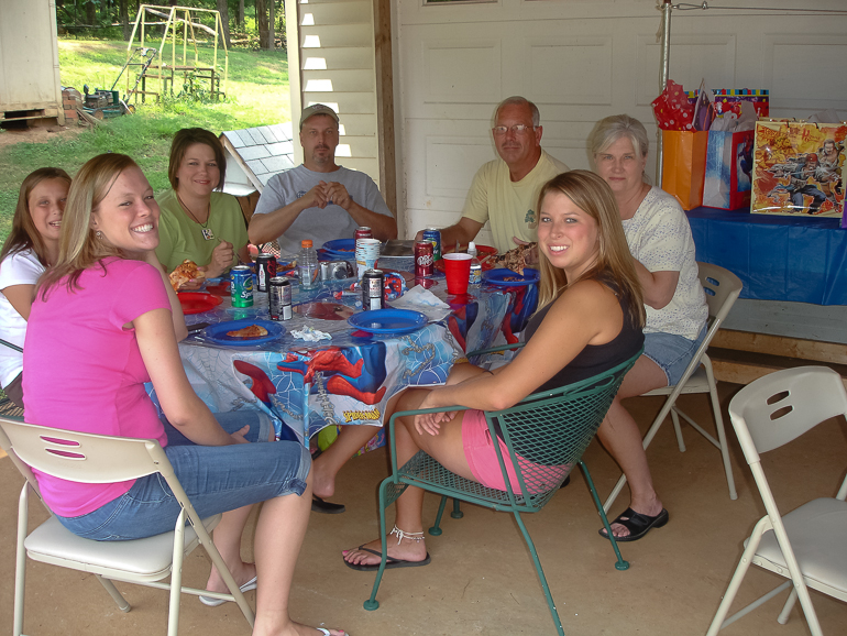 Grant's Birthday Party: Ashton Gibson, Cadie Isbell, Kristi, Joe, Dan, Morgan & Becky Gibson