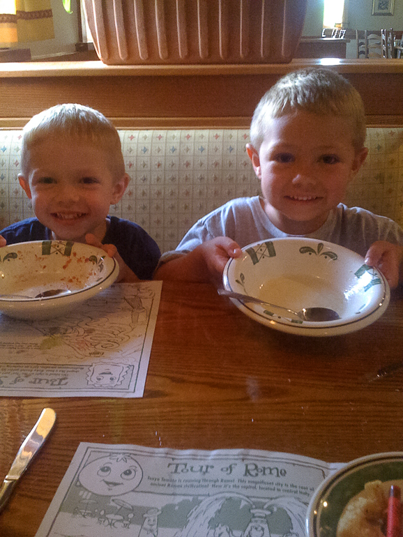 David & Grant Kish at Olive Garden