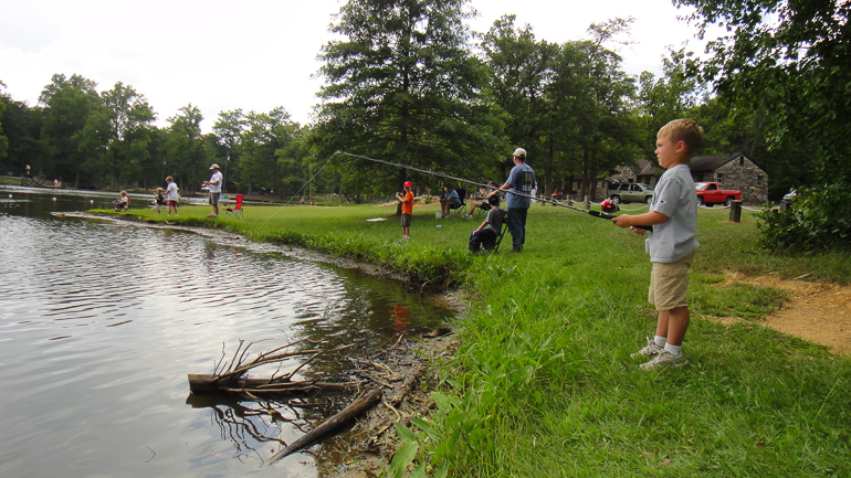 Grant Kish fishing at Lake Cheaha, Cheaha State Park, AL.