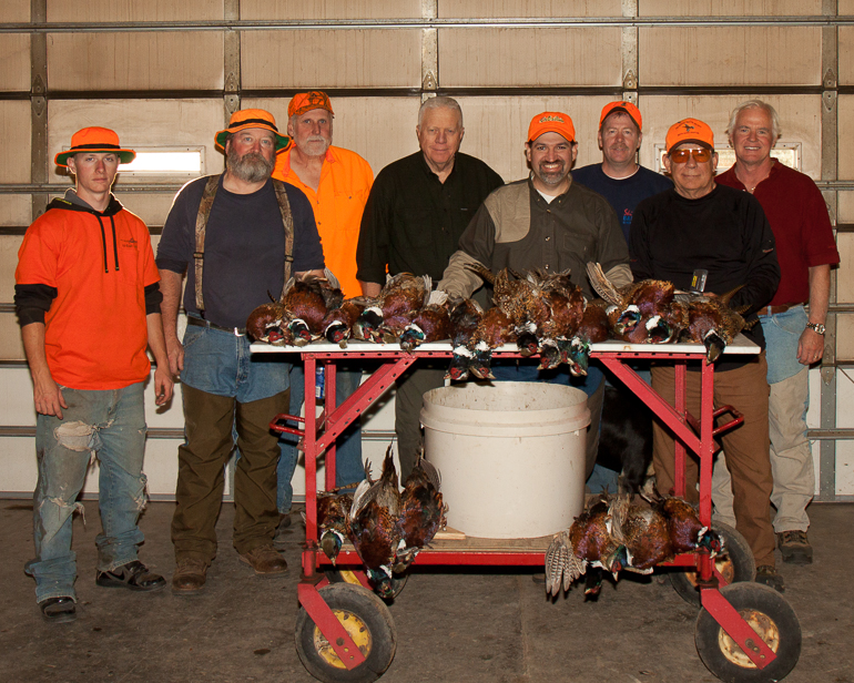 Pheasant Hunt, Onaka, South Dakota: L to R: Reese Bomesberger, Larry, Mike, Bob Crites, Dave Kish, Matt Summers, Carl, Tom Green