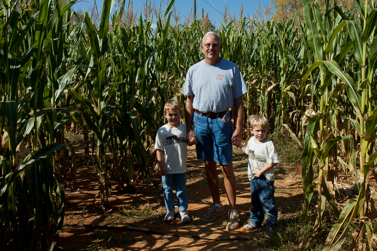 Grant Kish, Dan Gibson, David Kish, Corn Maze, Old Baker Farm, Harpersville, AL.