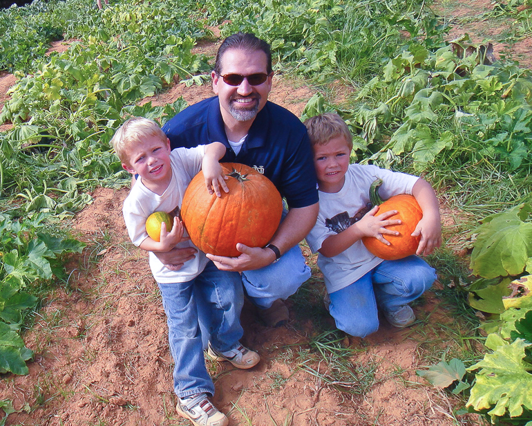 David, Dave & Grant Kish, pumpkin patch, Old Baker Farm, Harpersville, AL.