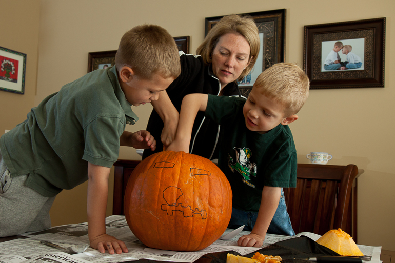 Grant, Leigh & David Kish, pumpkin carving.