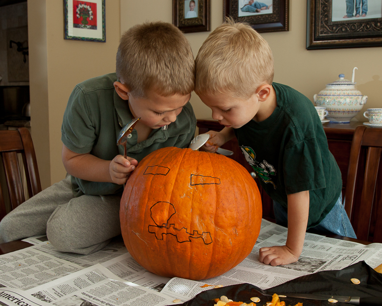 Grant & David Kish, pumpkin carving