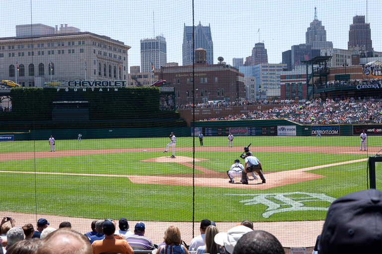 Justin Verlander kicks and deals during his 11th win of the 2011 season.